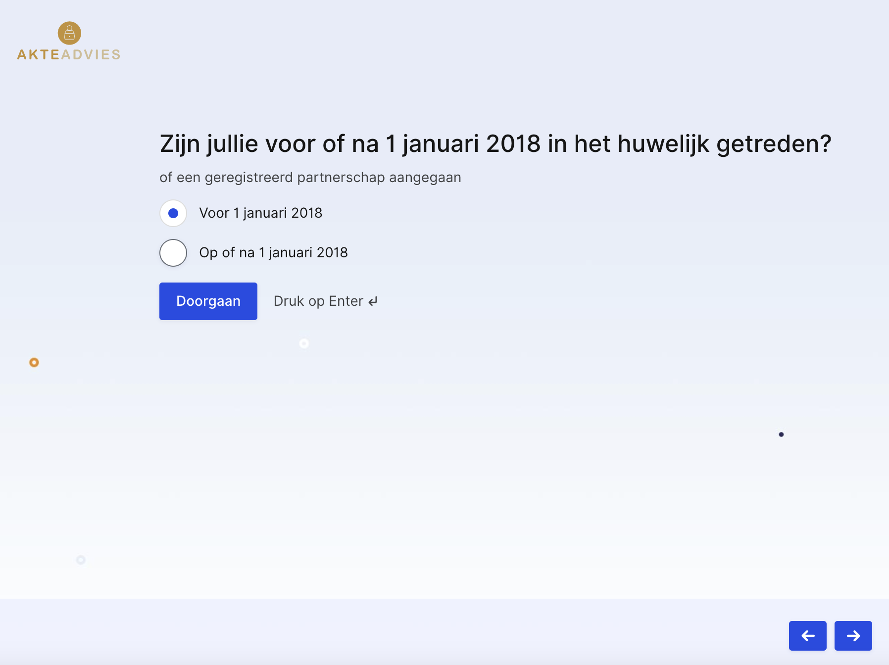 De cliënt beantwoordt een meerkeuzevraag in de adviesapp